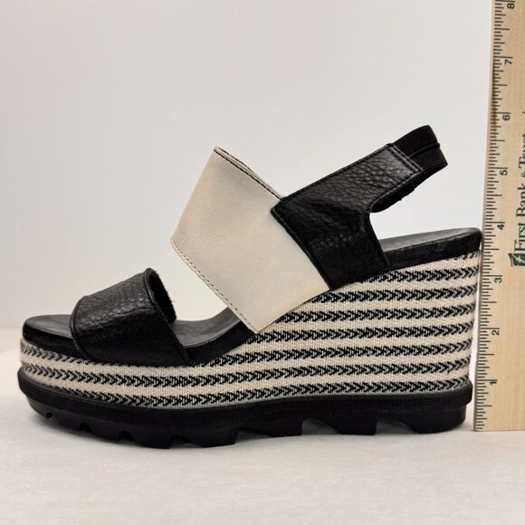Sorel Womens 7.5 Wedge Sandals Black Beige Strappy Joanie II Slingback Chevron - Picture 10 of 13